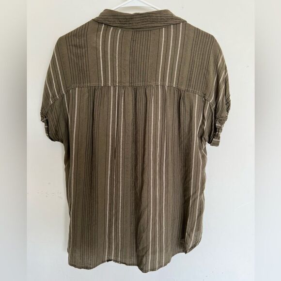 American Eagle Outfitters Green Button Down Blouse Flowy Green Striped M - Picture 4 of 6